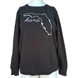 Home Free Florida Map Sweatshirt Womens L Black Fleece Pullover Travel USA Van